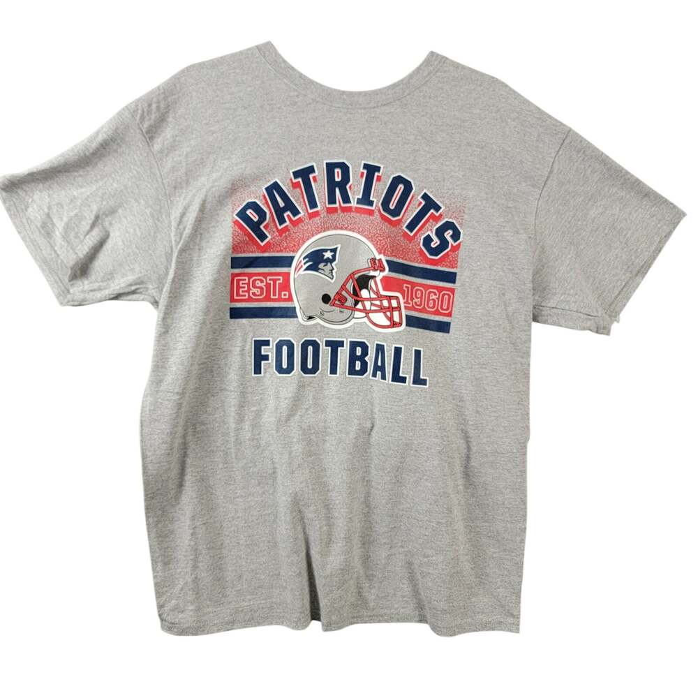 NFL Team Apparel New England Patriots Football Graphic Tee Mens Large Gray NWT